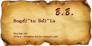 Bogáts Béla névjegykártya